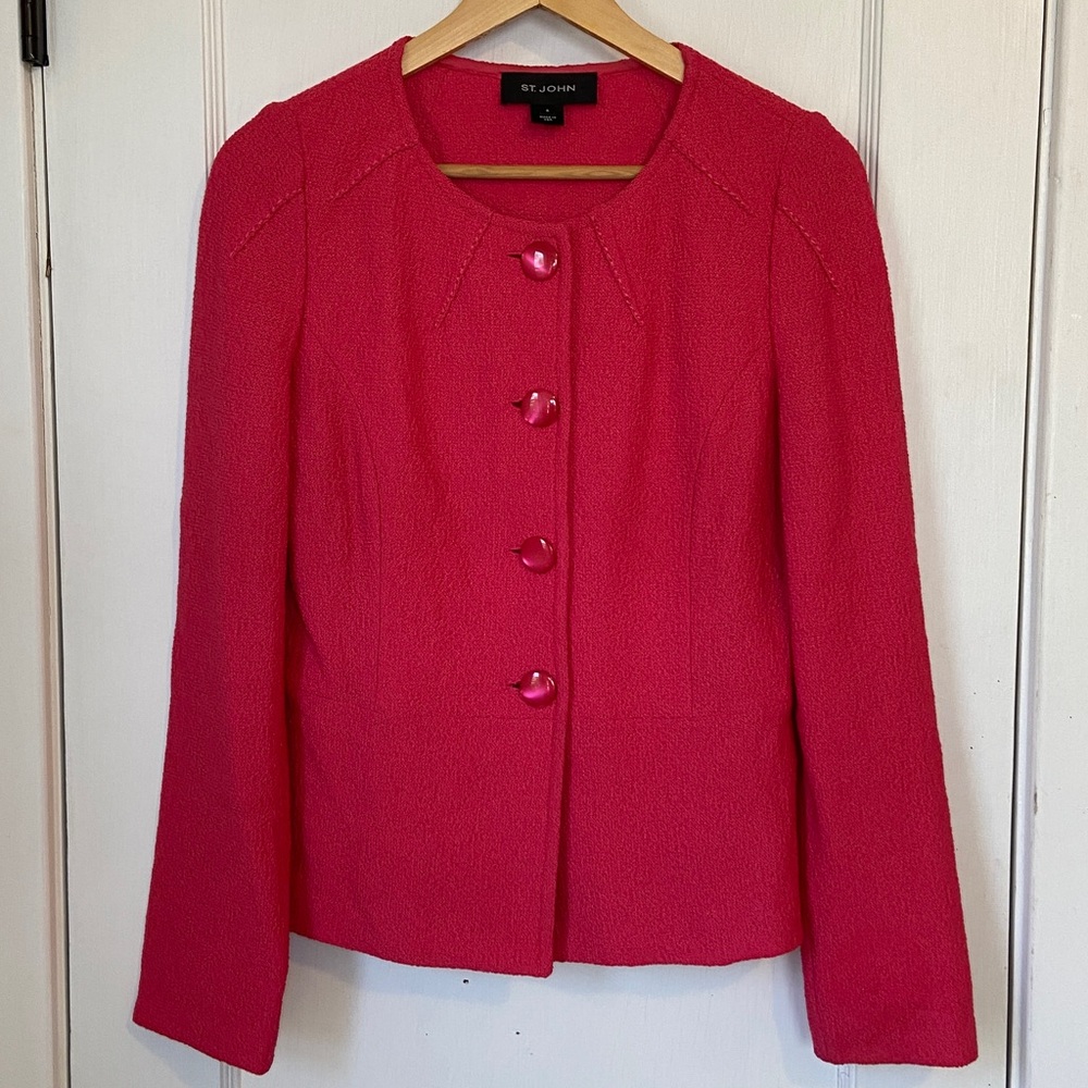 NWOT St. John vibrant pink coral Santana Knit suit jacket blazer - size 6